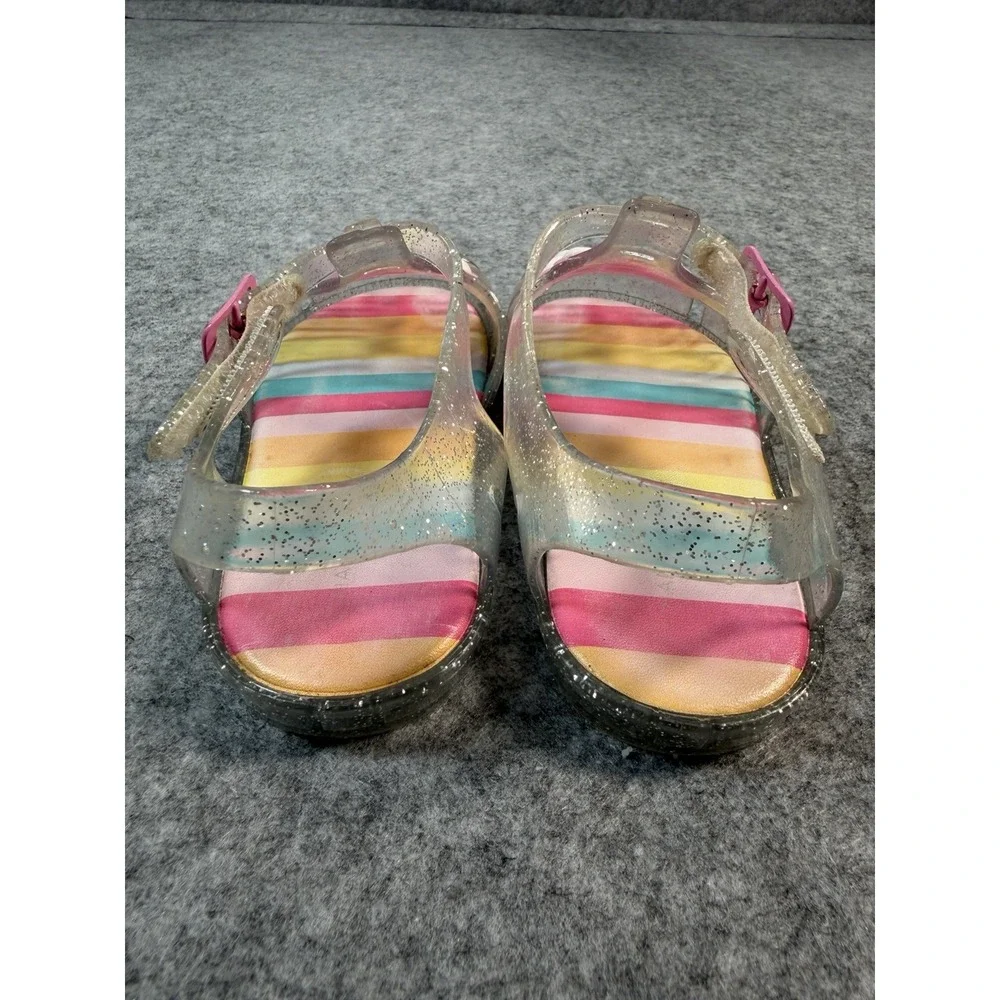 Happily Grey Kids Girls Size 9 Jelly Sandals Glitter Daisy Rainbow Clear Pink